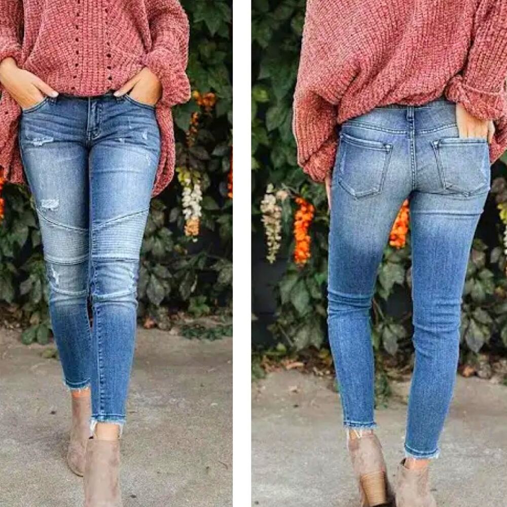 KanCan Ripped Raw Hem Distressed Moto Skinny Jeans Size 25 0